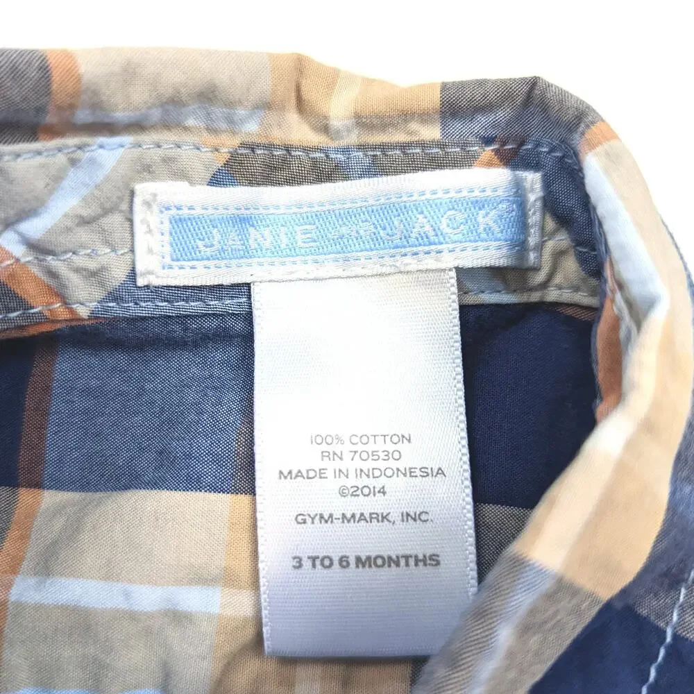 Janie and Jack Shirt Baby Boys Sz 3-6m Blue Plaid Button Down 2014 Collar